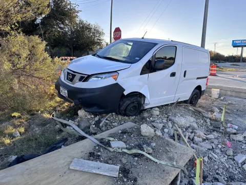Van damaged in an accident in Dallas, TX